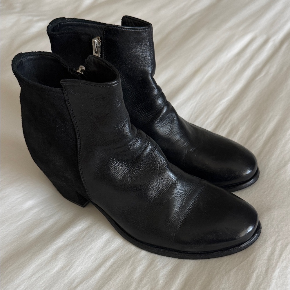 Officine Creative 38.5 Leather and Suede zippered Black Ankle Boots worn once